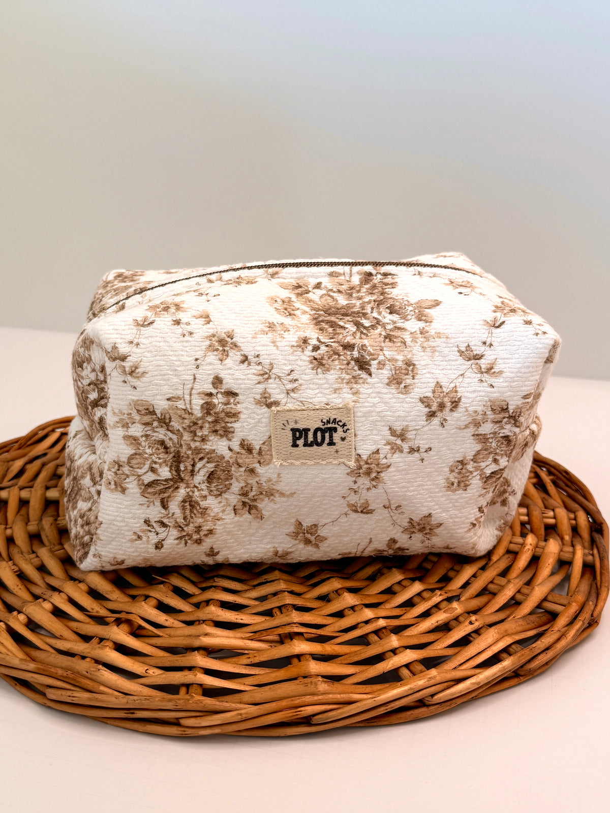 Tan Floral Towel Makeup Bag