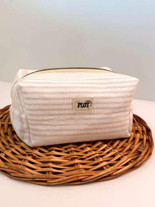 Tan Stripe Towel Makeup Bag