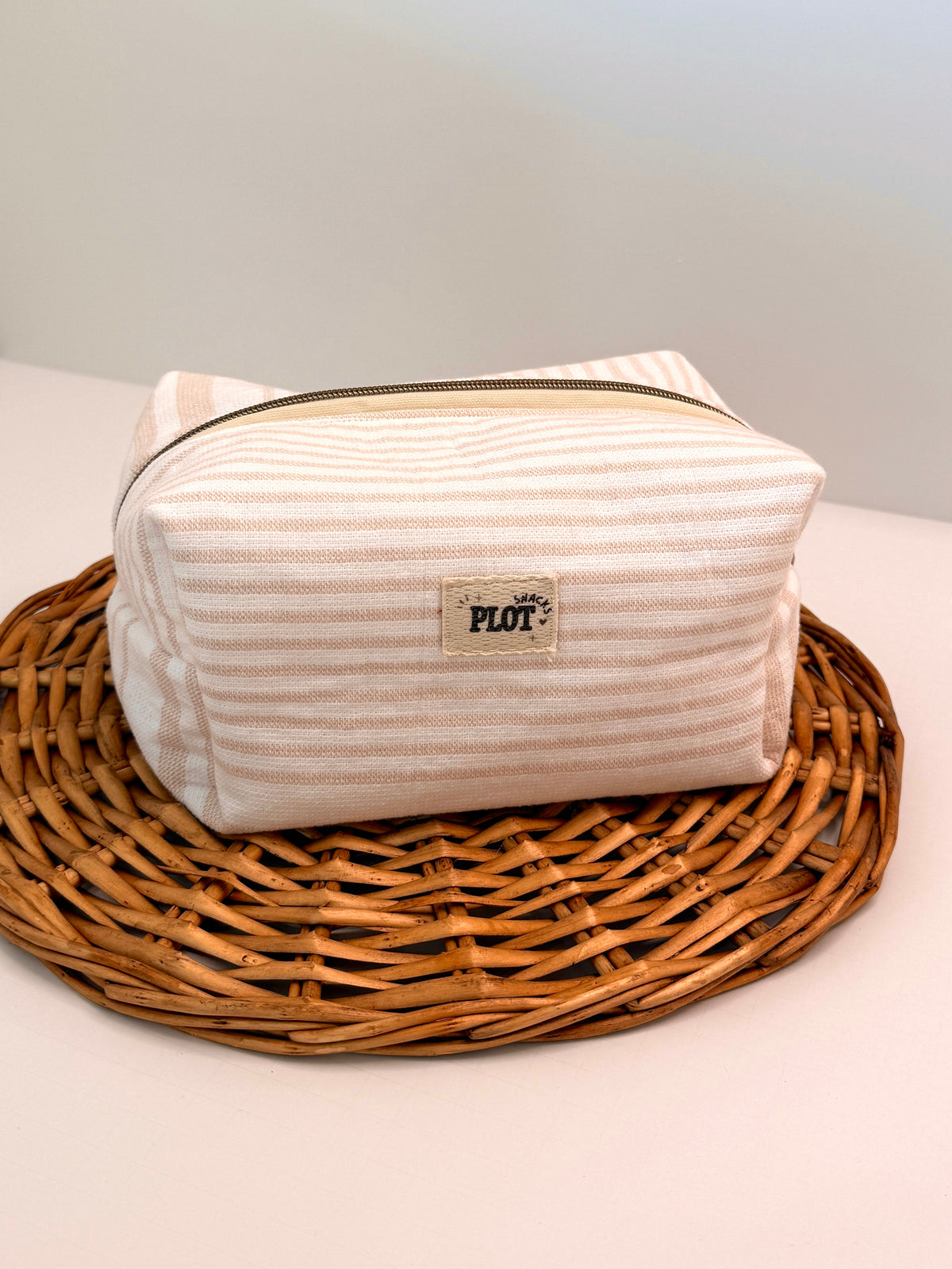 Tan Stripe Towel Makeup Bag