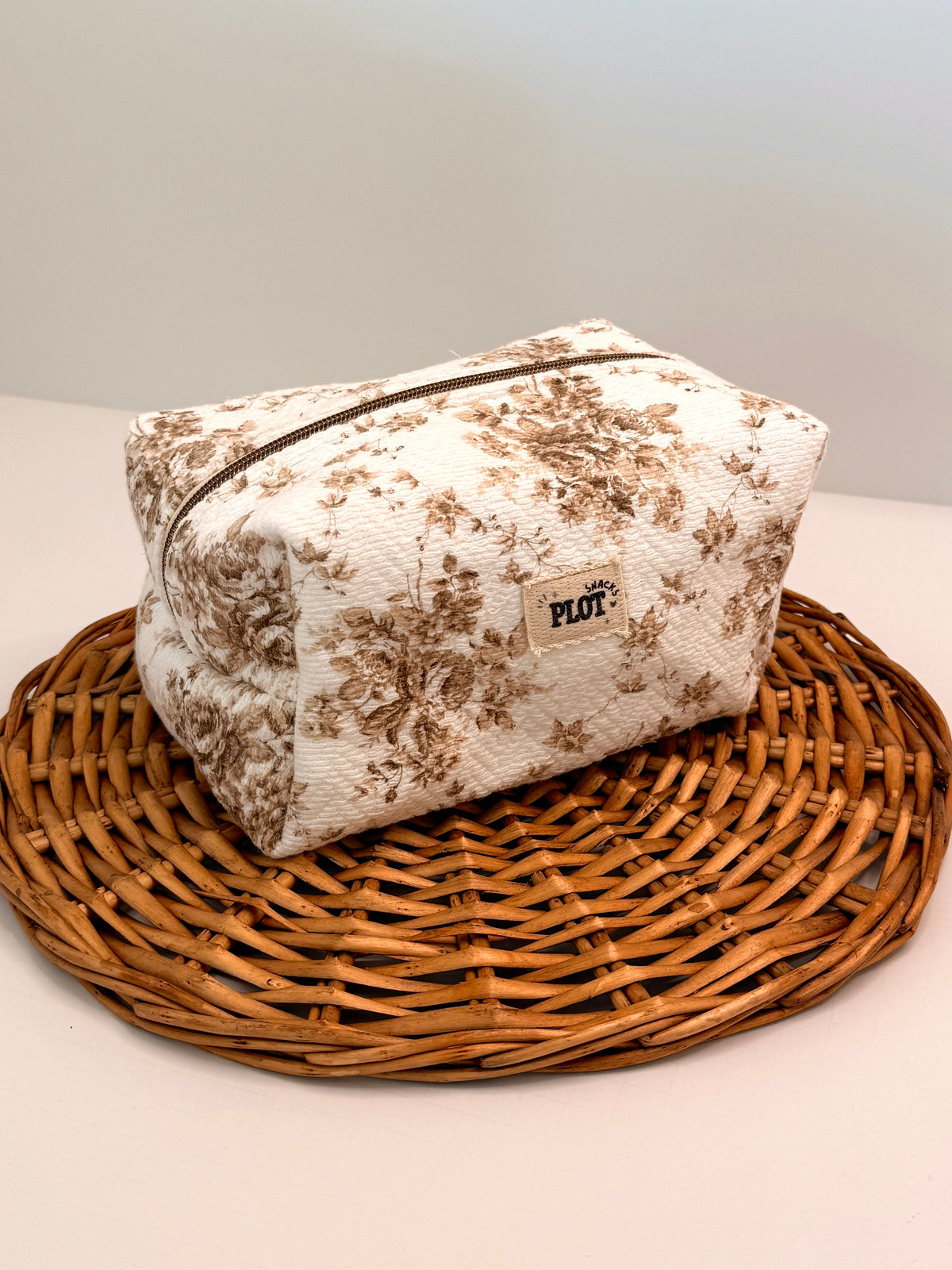 Tan Floral Towel Makeup Bag