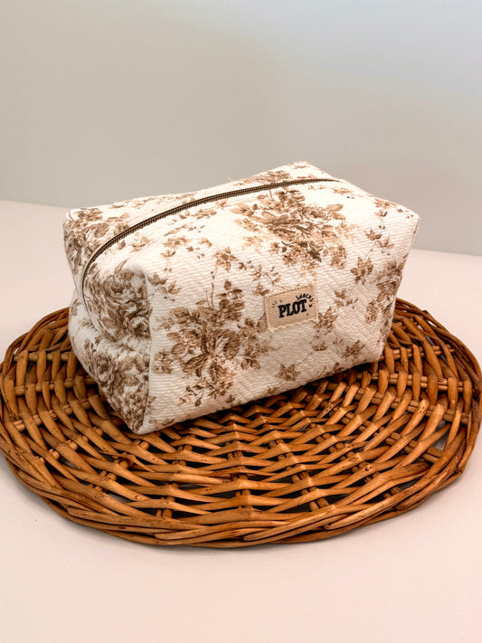 Tan Floral Towel Makeup Bag