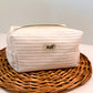 Tan Stripe Towel Makeup Bag