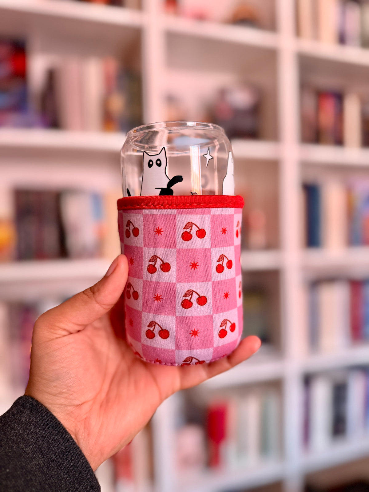 Small Cherry Checker Cup Sleeve